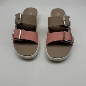Clarks Cloudsteppers Womens Size 8M Drift Buckle Peach Combine Rose Khaki Slides